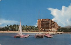 Hilton Hawaiian Village Waikiki Beach Catamarans Postcard