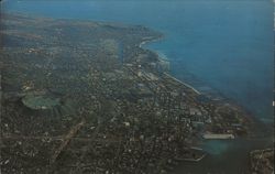 Aerial View Honolulu, Waikiki, Diamond Head, Punchbowl Crater Postcard