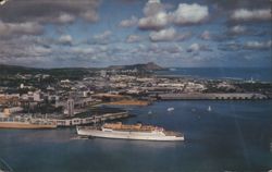 Honolulu Harbor Aerial View with Ships & Diamond Head Postcard
