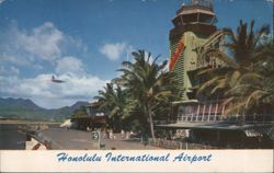 Honolulu International Airport Control Tower & Plane Postcard