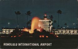 Honolulu International Airport at Night, Fountain Postcard