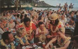 Luau at Waikiki with Diamond Head, Mackenzie Tours Postcard