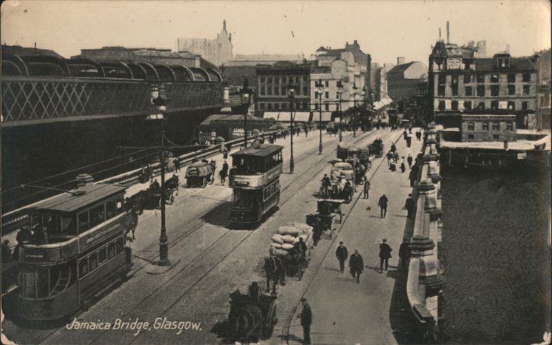 Jamaica Bridge, Glasgow with Trams & Pedestrians Scotland