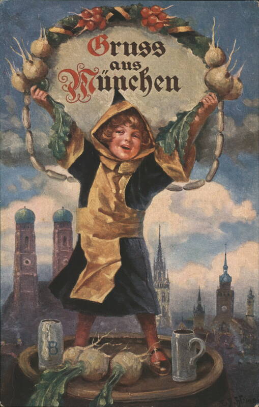 Gruss aus München, Child with Radish & Sausage Wreath, City