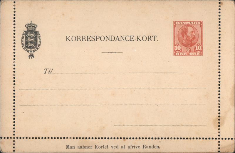 Danish Correspondence Card, King Christian IX Stamp Denmark