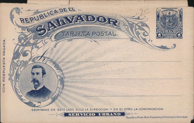 Republic of El Salvador Postal Card Man Portrait Central America