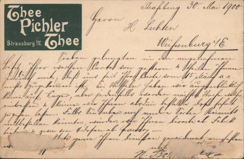 Thee Pichler Thee Strassburg i/E Advertising
