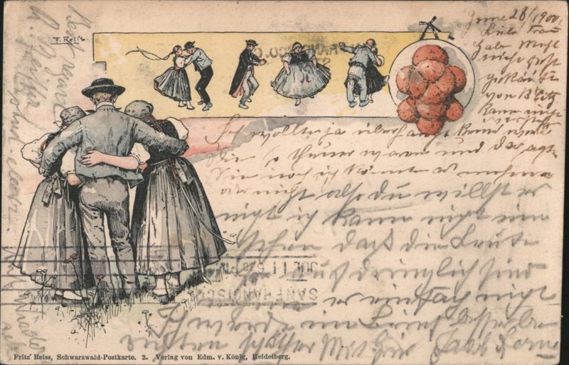 Black Forest Dancers and Embracing Couple