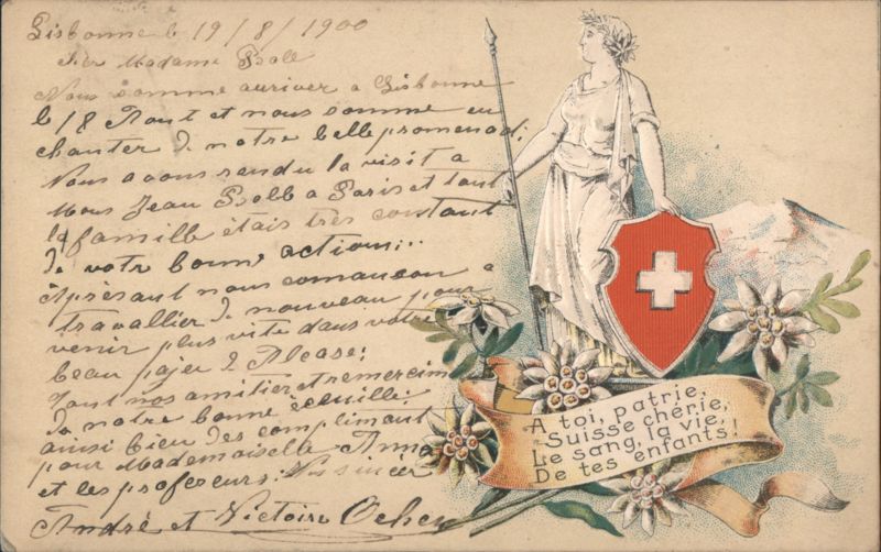 Switzerland Allegory, Edelweiss, Swiss Shield, 'A toi, patrie'