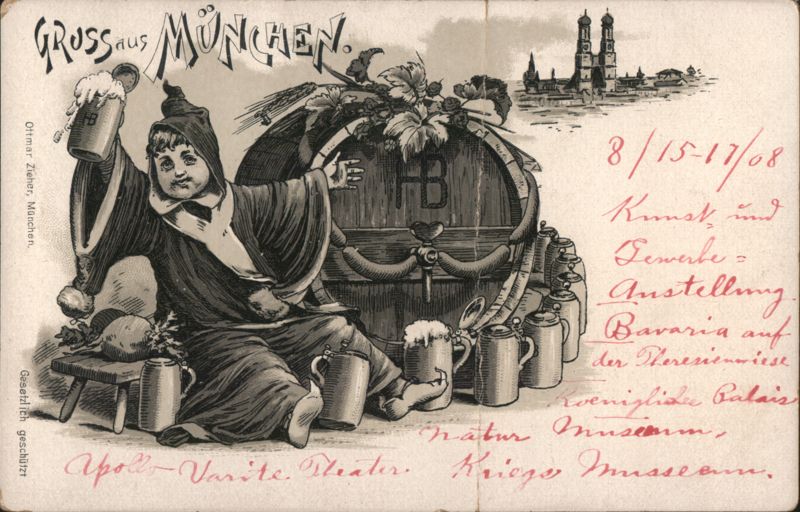 Gruss aus München, Child Monk with Beer Barrel Munich Germany