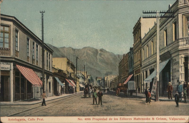 Antofagasta, Calle Prat Street Scene with Tram Tracks Chile