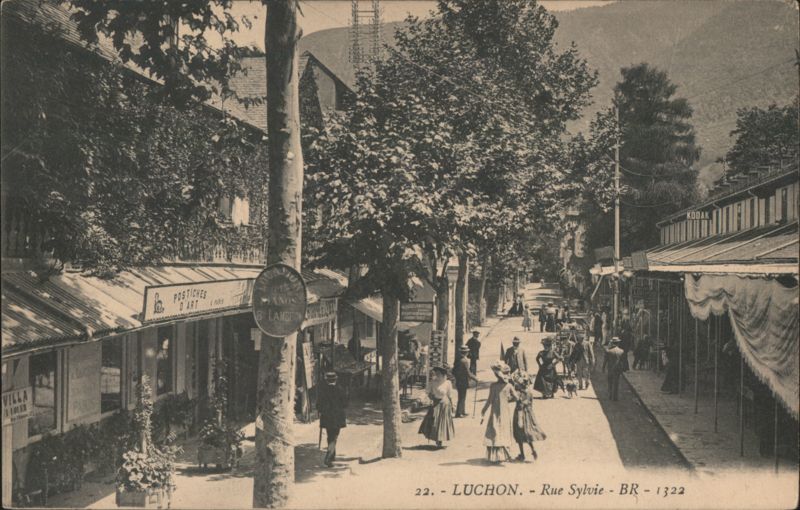 Luchon, Rue Sylvie Street Scene with Shops & People France