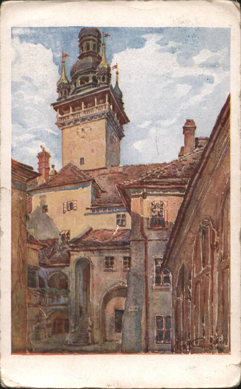 Brno Town Hall Watercolor Petr Píštělka Czechoslovakia