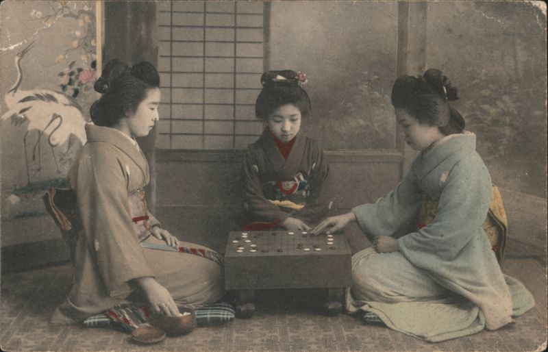Japanese Women Playing Board Game, Kimonos Asian