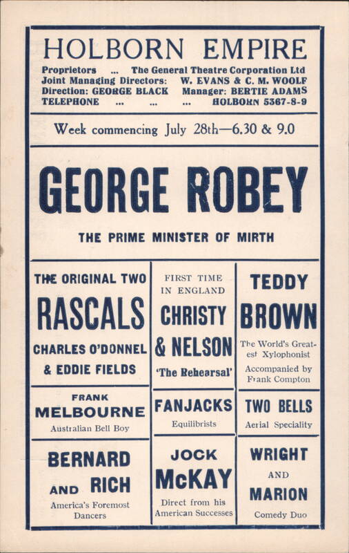 Holborn Empire George Robey & Variety Acts, July 1930