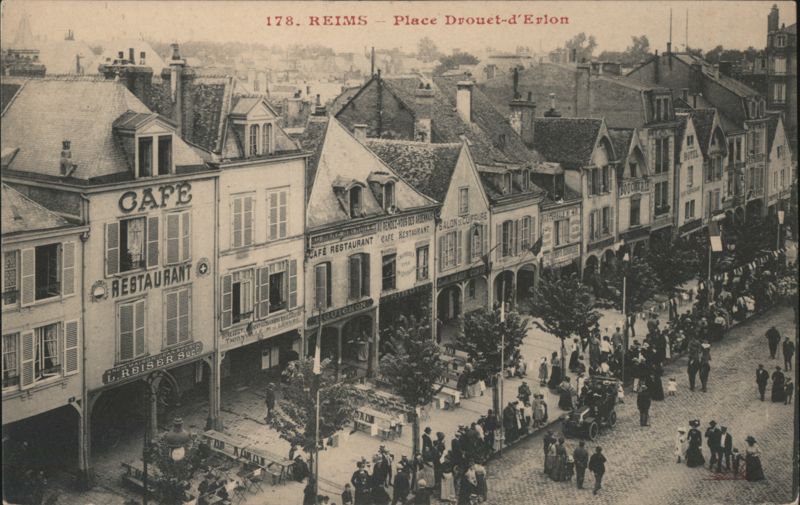 Reims Place Drouet-d'Erlon Street Scene with Cafes France