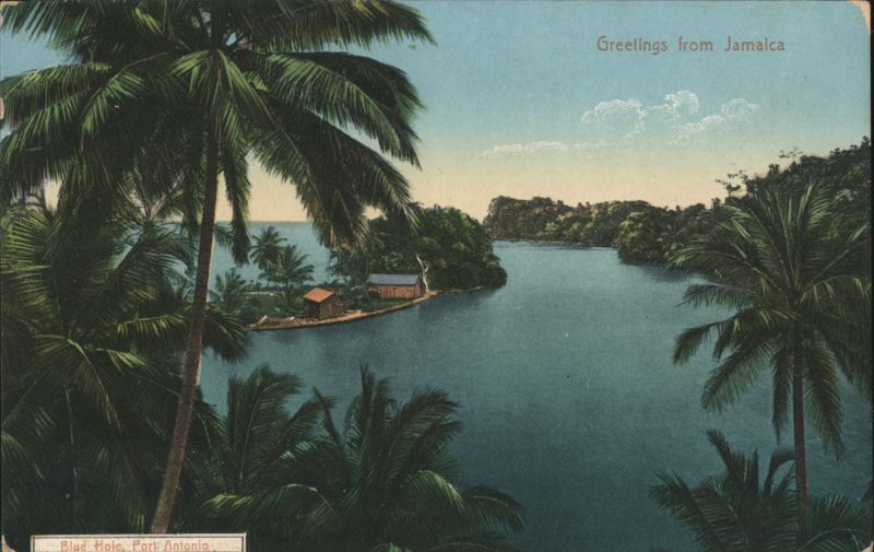Blue Hole, Port Antonio, Jamaica with Palm Trees