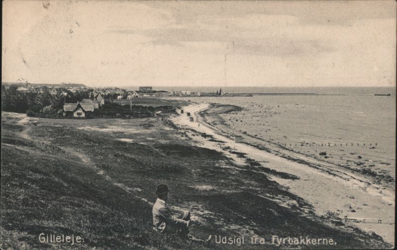 Gilleleje View from Fyrbakkerne, Man on Hill Denmark