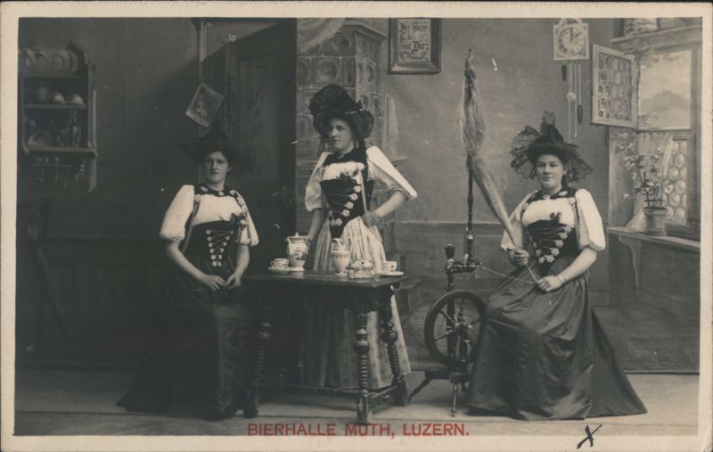 Bierhalle Muth, Luzern - Three Women in Traditional Attire Switzerland