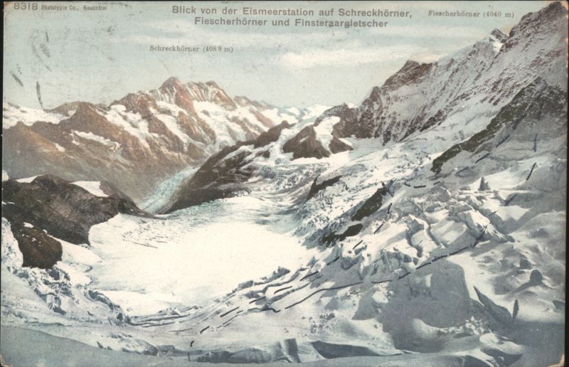 Schreckhörner, Fiescherhörner, Finsteraargletscher from Eismeer Station Switzerland