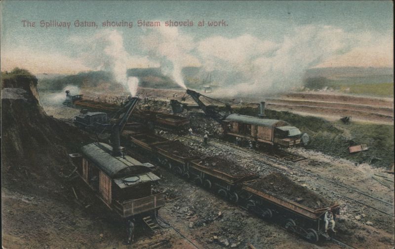 Gatun Spillway, Steam Shovels at Work Panama