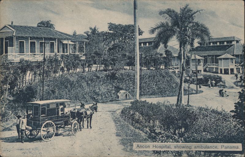 Ancon Hospital, showing horse-drawn ambulance Panama