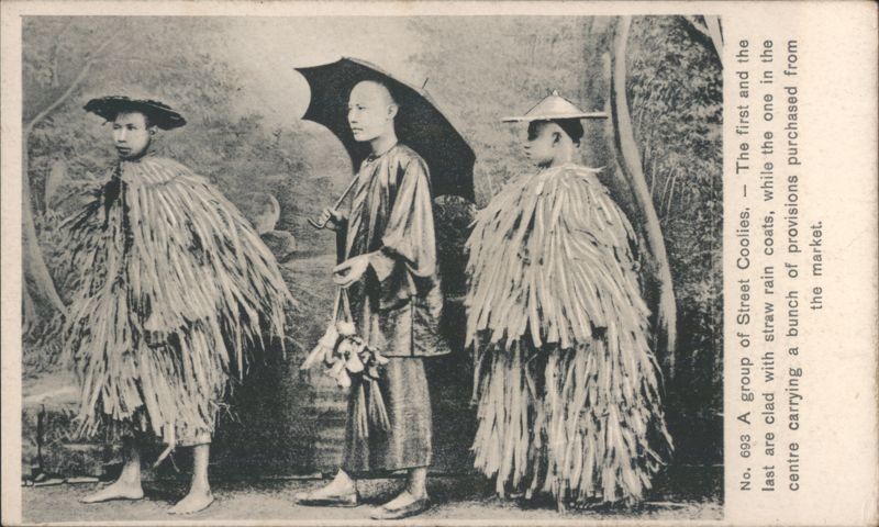 Street Coolies in Straw Rain Coats, Hong Kong China