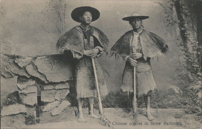 Chinese Coolies in Straw Raincoats Asian