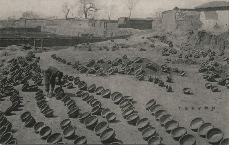 Unglazed Pottery Bowls Drying Outdoors Occupational