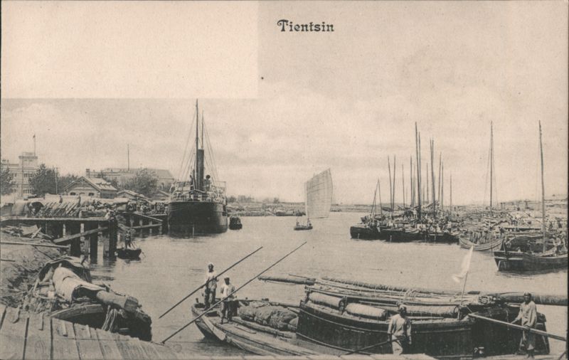 Tientsin Harbor Scene with Boats and Ships China