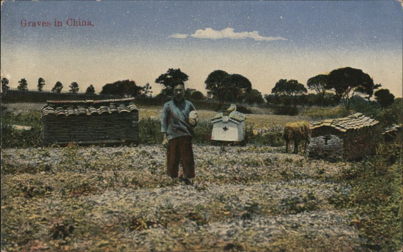 Graves in China with Man in Field Shanghai