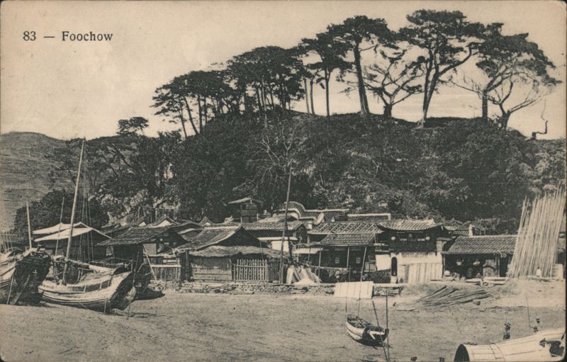 83 Foochow Village with Boats and Hill China