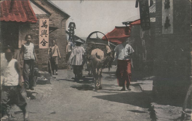 Chefoo, China Street Scene, Donkey Cart, Wàn Xīng Hé