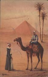 Sons of the Desert, Dragon & Camel Boy Near Great Pyramid of Giza Postcard