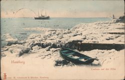 Hamburg Elbe River with Drifting Ice and Boats Postcard