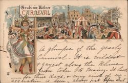Cologne Carnival Parade with Costumed Figures Postcard