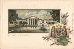 Wiesbaden Colonnades Fountain & Heraldry Postcard