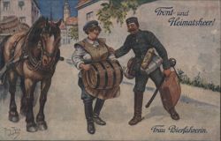 Front and Home Army! Woman Beer Delivery Person Postcard