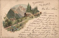 Souvenir des ALPES - Alpine Landscape, Chalets, Mountains Postcard