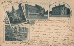 Cernay, France - Church, Town Hall, Restaurant Zum Sonn Postcard