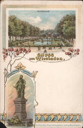 Kurhaus & Kaiser Friedrich Denkmal, Wiesbaden Postcard