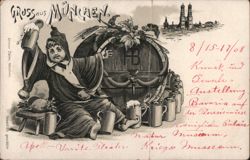Gruss aus München, Child Monk with Beer Barrel Postcard