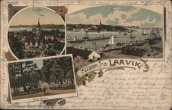 Larvik Harbor, Church, and Beech Forest - Hilsen fra Larvik Postcard