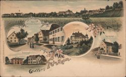 Gruss aus Felheim Multi-View: Castle, Synagogue, Station Postcard