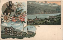 Gruss aus Quarten - Churfirsten, Kurhaus, Kirche Postcard