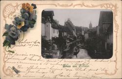Gruss aus Colmar Canal, Buildings, Church Spire Postcard