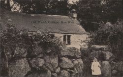 Old Welsh Cottage, Roe Wen with Child Postcard