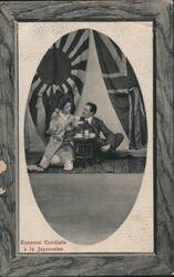 Entente Cordiale à la Japonaise, Couple, Japanese & British Flags Postcard