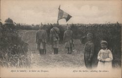 WWI Soldiers & Children Saluting Flag After Battle Postcard