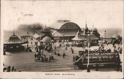 North Pier, Blackpool with Tram and Crowds Postcard